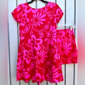 Vintage 1960s Hawaiian Dress Shorts Set Fuchsia Red